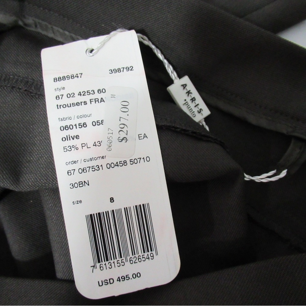 Akris Punto Olive Green Wool Blend Francoise Trousers Size 8 NWT - Picture 10 of 17